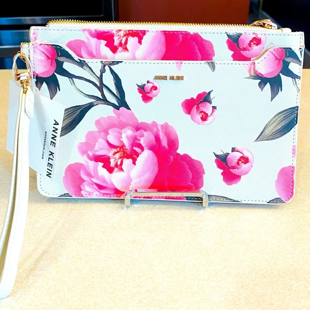 2 Piece: ANNE KLIEN 1) Floral & 1) Cream Wristlet Set, NWT